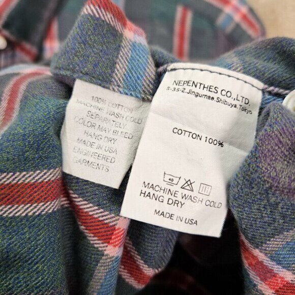 Rare Made in USA Engineered Garments Plaid Shirt Buttons Men's Size L Multicolor - Picture 6 of 10